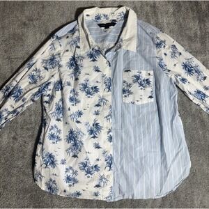 tommy hilfiger women Long Sleeve Floral‎ Stripe Xl Blue White